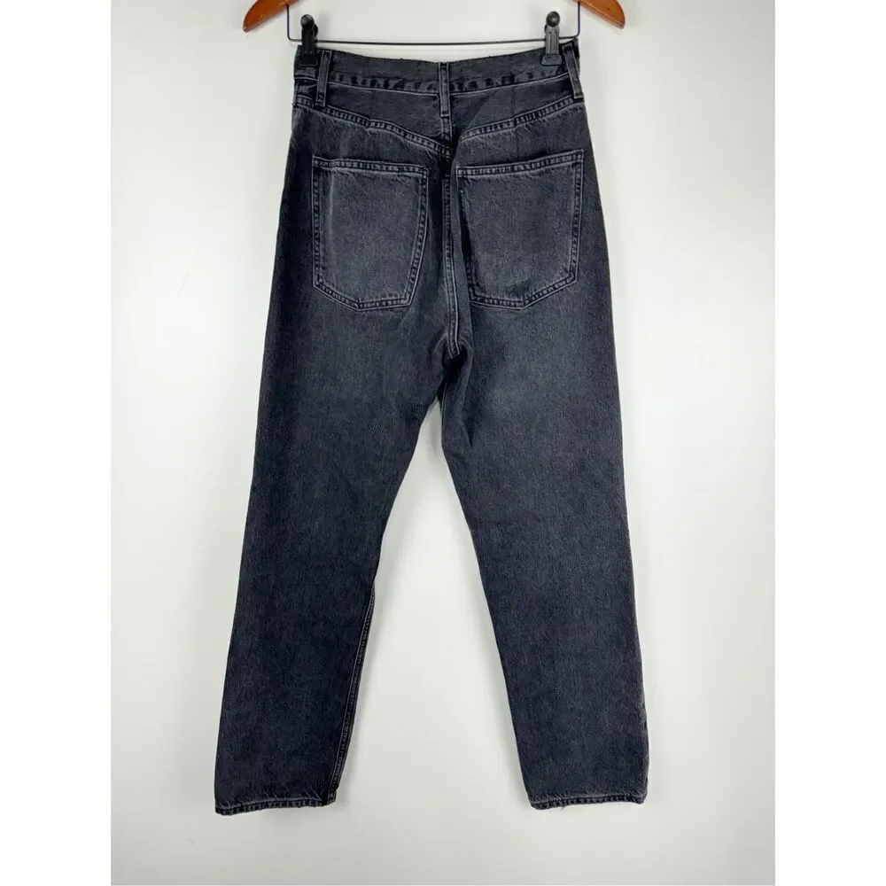 Agolde Women's Distressed Button Fly Straight 90's Jeans Charcoal Black Size 26 - Picture 5 of 6